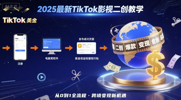 2025年最新TikTok影视二创教学，从注册到发布撸美金全流程，跨境变现新机遇-萤火网创