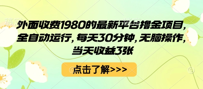 外面收费1980的最新平台撸金项目，全自动运行，每天30分钟，无脑操作，当天收益3张【揭秘】-萤火网创