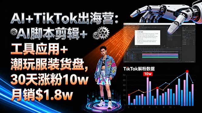 AI+TikTok出海营:AI脚本剪辑+工具应用+潮玩服装货盘,30天涨粉10w月销$1.8w-萤火网创